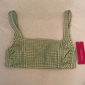Lime Green and White Striped Bikini Top